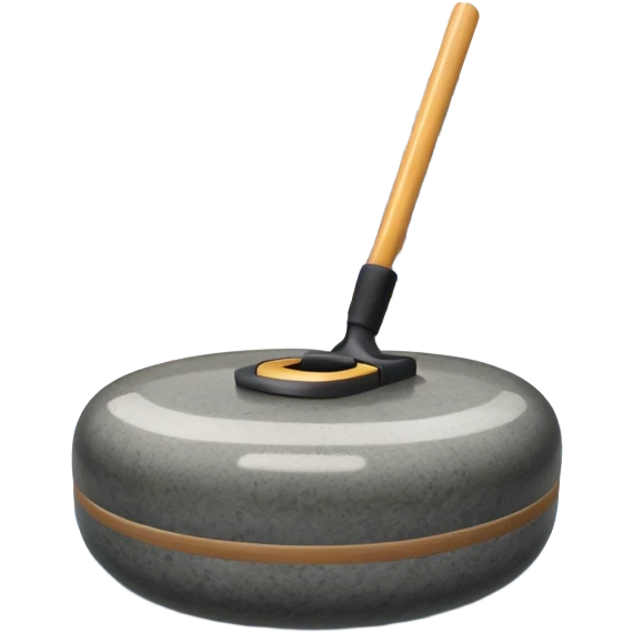 An icon showing a detailed close-up of a curling stone sliding across the ice, with a broom in motion beside it. The background features an indoor stadium with cheering spectators on the stands. Transparent background captures the strategy and focus of curling. emoji