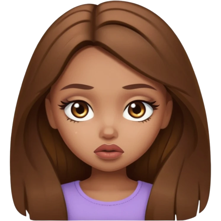 sad pretty brown bratz baddie, long brown hair emoji