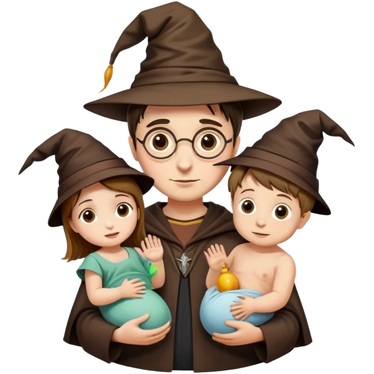 Woman with man and baby, baby in the sorting hat and looks like Harry Potter  emoji