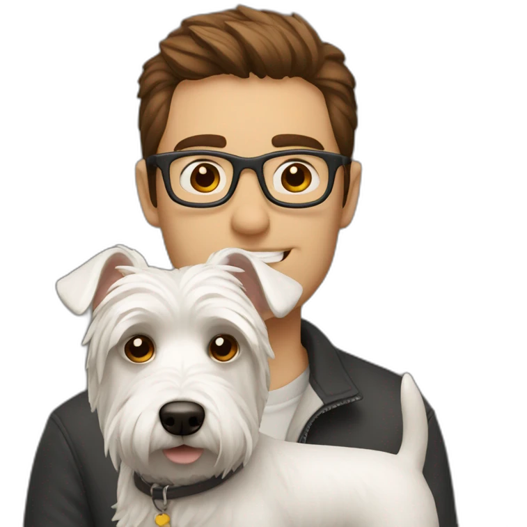 Brown hair man with glasses with westie dog girl emoji