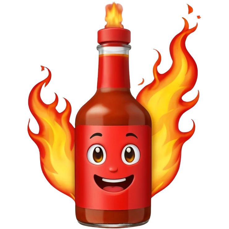 fireball barbecue hot sauce, bottle with fire and smoke, emoji style emoji