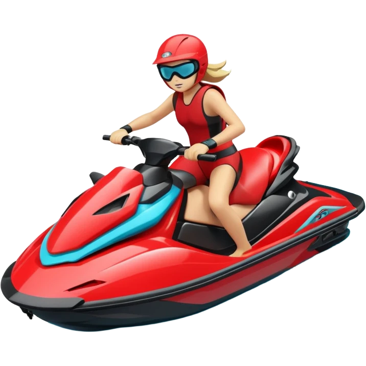 jet ski (red black and white all in the same amount. maybe a red a bit more dominant) on the sea. show the sea under the jet ski - blue with turquoise. no sky - white background instead. DO NOT REMOVE THE SEA AND THE WHITE WHEN FINALIZING!  NO ONE ON THE JET SKI  emoji