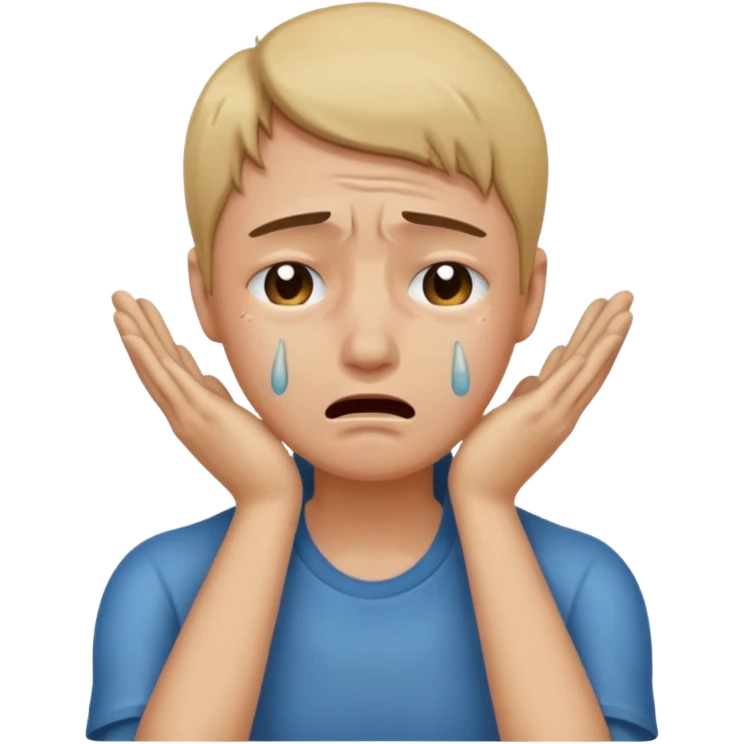 Emoji crying, holding hands to neck emoji
