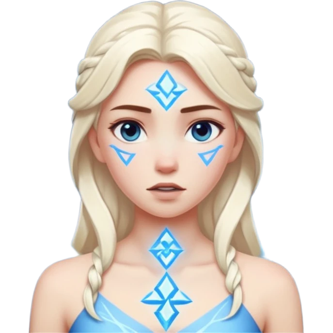 Woman frozen mid-spell, glowing runes around her body, charged silence emoji