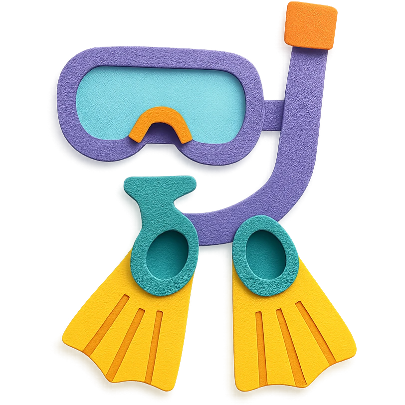 colorful and playful snorkel and flippers in paper-craft style emoji