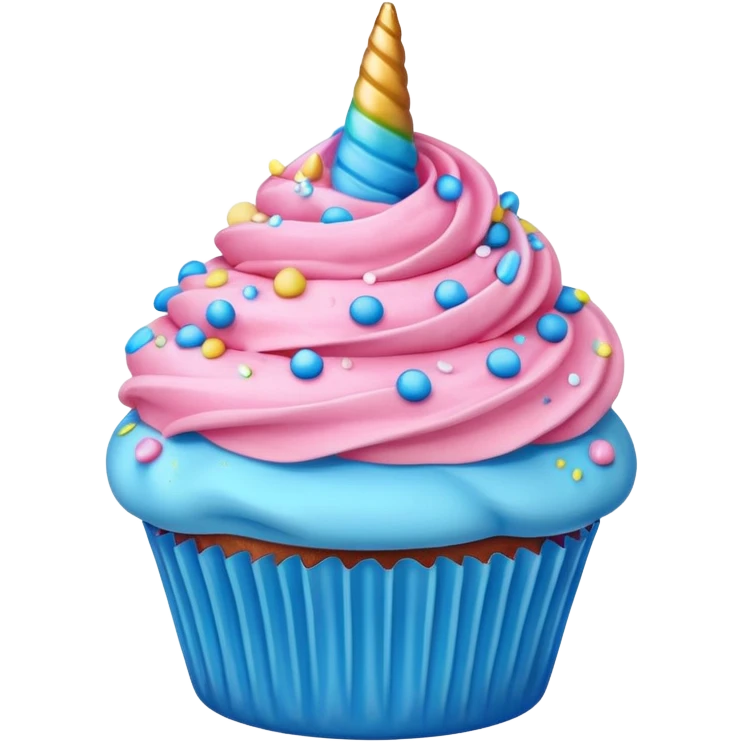Cupcake with pink and blue icing and unicorn sprinkles  emoji