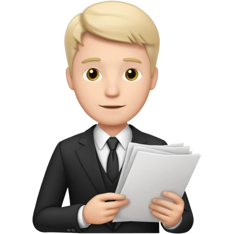 a white man in a formal suit walks with papers in his hands emoji