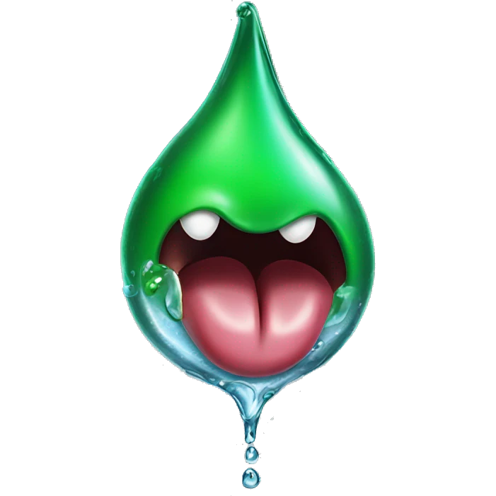 a green drop of liquid landing on a tongue emoji