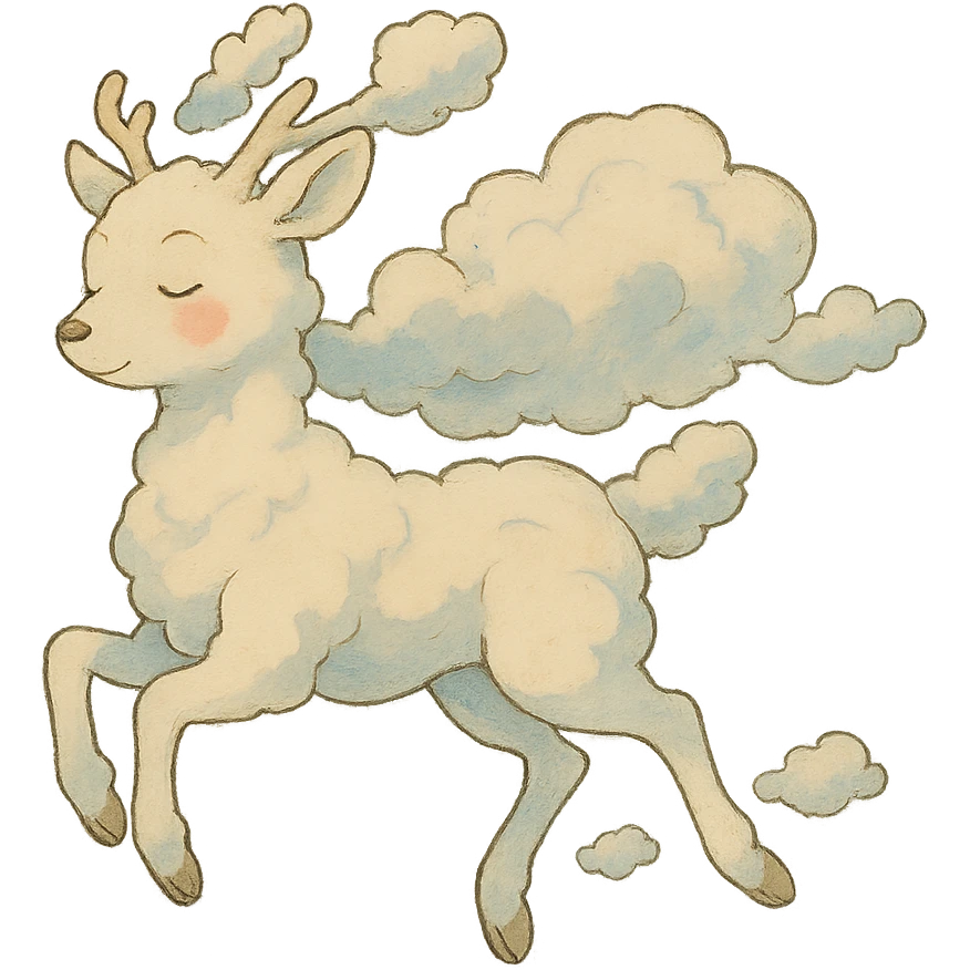 vanilla cloud doe with rosy cheeks, floating with witch grace, ghibli style emoji