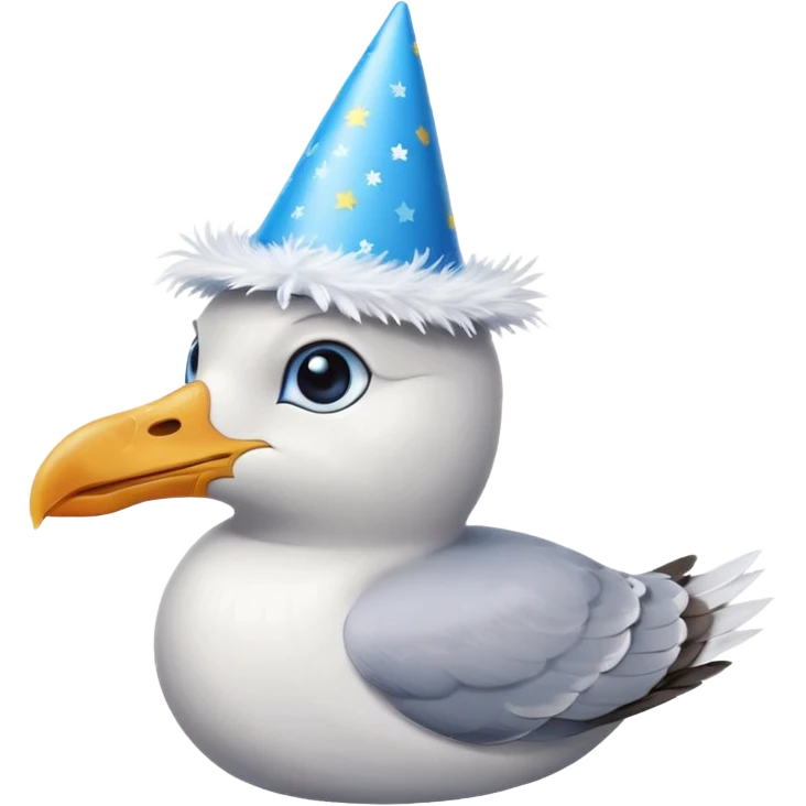 A seagull head with a party hat, without the body emoji