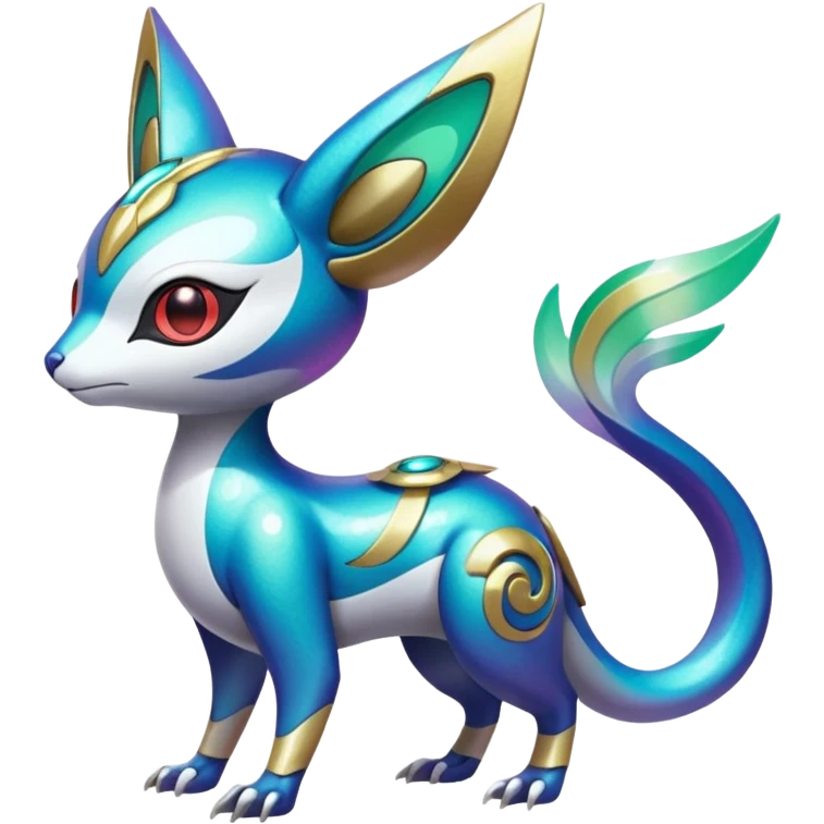 Shiny Colorful Futuristic Oriental Painted Asian Vernid-Trico-Meloetta-Latias-Koraidon-Peppercat-Protogen-Pokémon-Digimon-Fakémon-fusion-hybrid-creature emoji