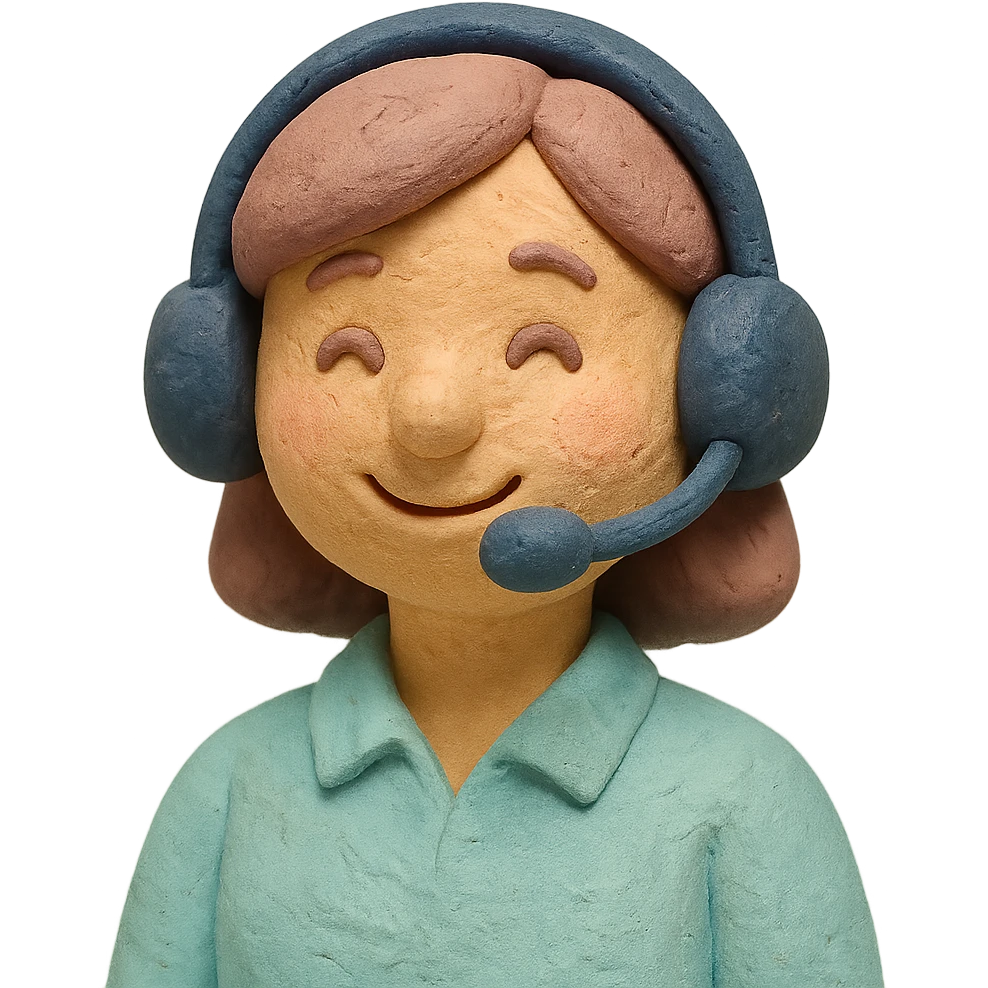 AI voice receptionist with headset, soft pastel colors, friendly emoji
