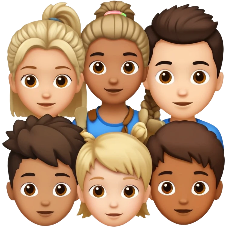 group of children's heads with various hairstyles, fun and diverse emoji