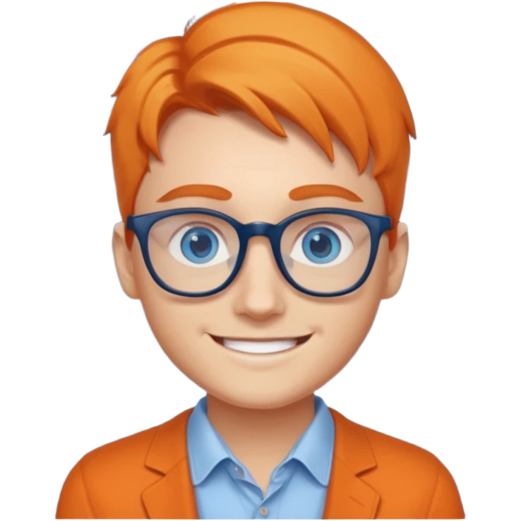 A young UX UI designer with blue eyes and semi orange side part emoji