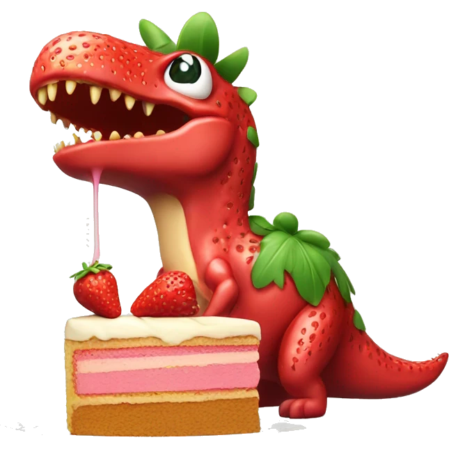 Strawberry dinosaur eating cake  emoji