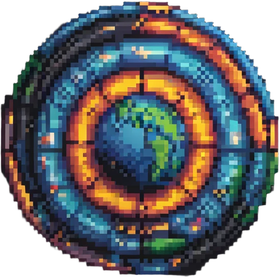 Turn this into a pixel art planet made of movie film strips, vibrant colors, circular shape. emoji