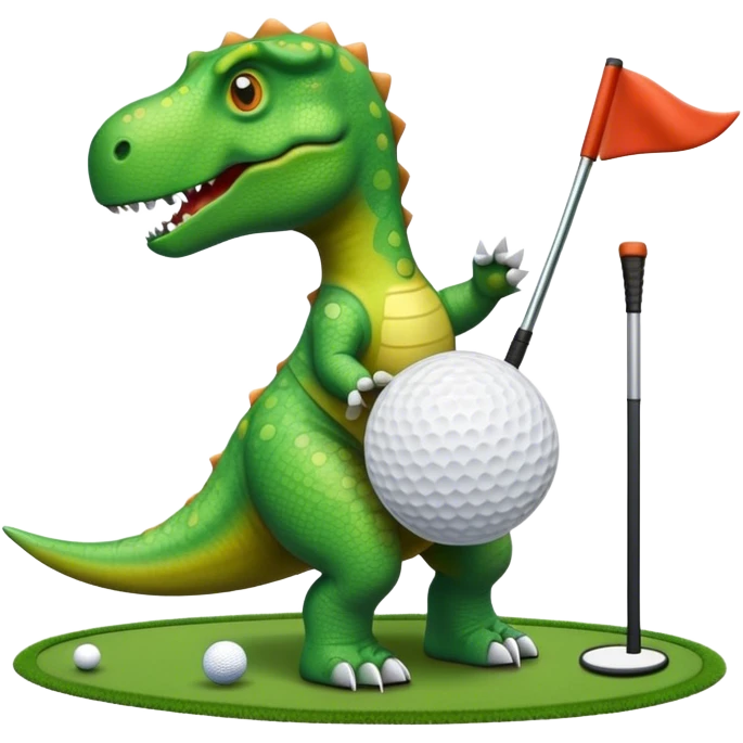 The dinosaur is playing golf. emoji