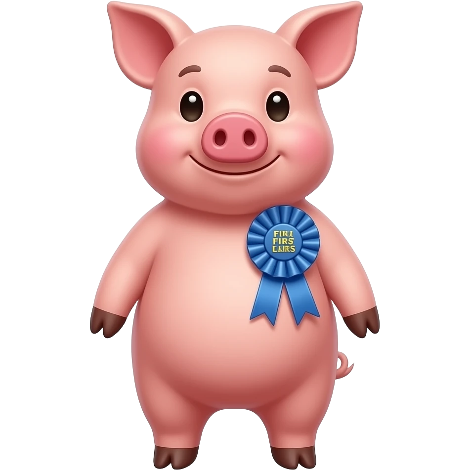 Pig standing up wearing a first place ribbon emoji