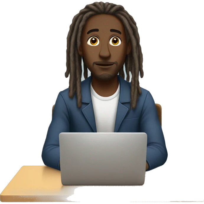 Black-guy-with-dreads-sitting-down-on-deskchair-facing-foward-focused-on-laptop-computer emoji