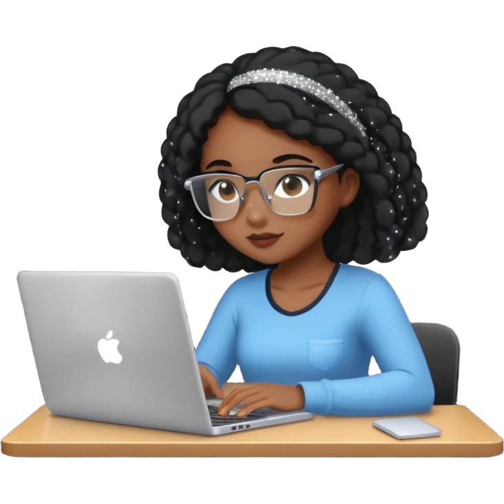 black pretty girl working hard with sparkles on laptop "Working hard with ✨" spelled out  emoji