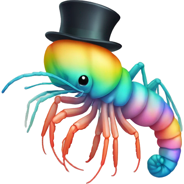 Rainbow pastel sea shrimp with cute top hat emoji