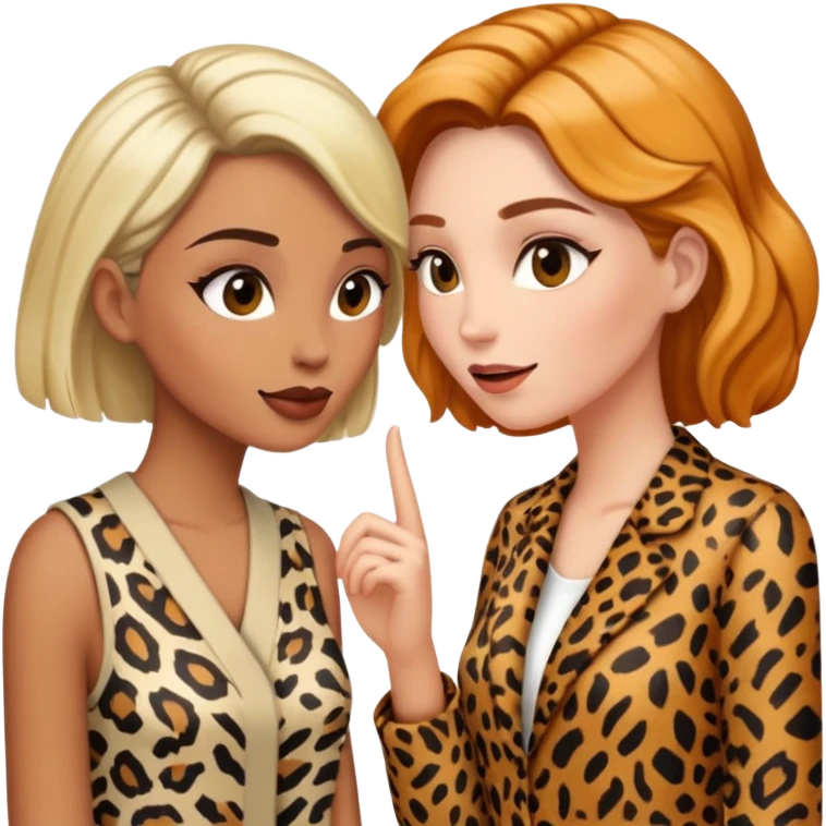 Two women talking to each other, both wearing animal print clothing emoji