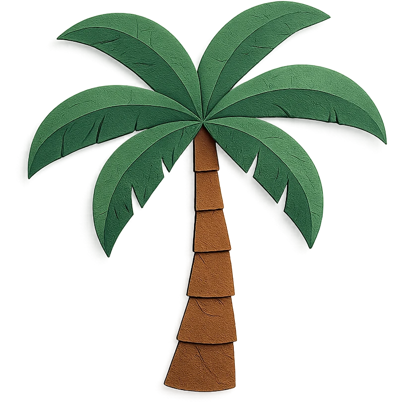 palm tree with layered paper effect on a white background, paper-craft style emoji
