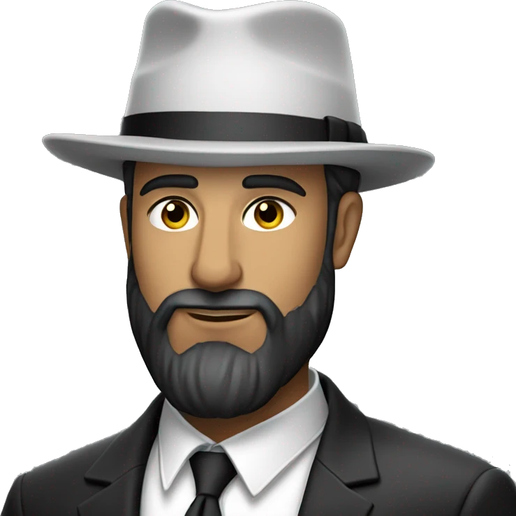 Bearded Hasidic Man in white button down shirt, blazer, black fedora emoji