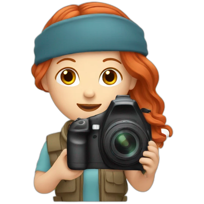A redhead vlogging with a camera emoji