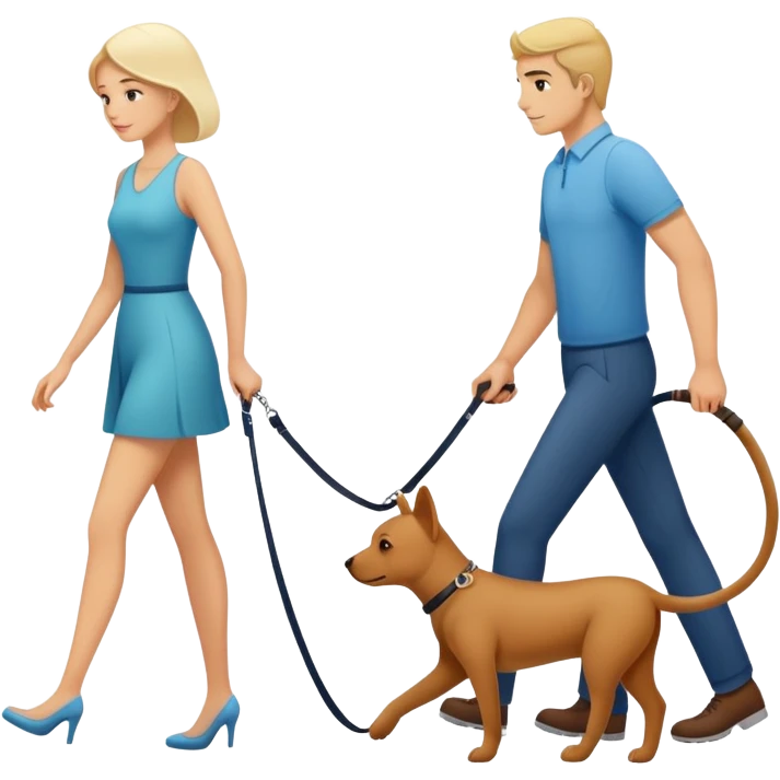 Woman walking a man on a leash with the man on all fours like a dog emoji