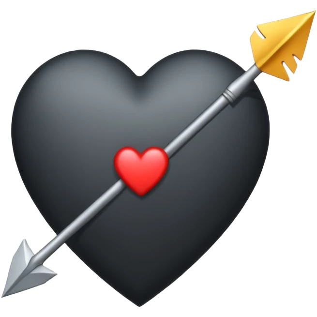 Black heart with cross arrow. Don't use red colour . Use normal Arrow which goes from one side and come out of other . Don't use fancy arrow. Make it that it goes from bottom right to come on top left. Don't use red colour. Use only one arrow 💘 emoji