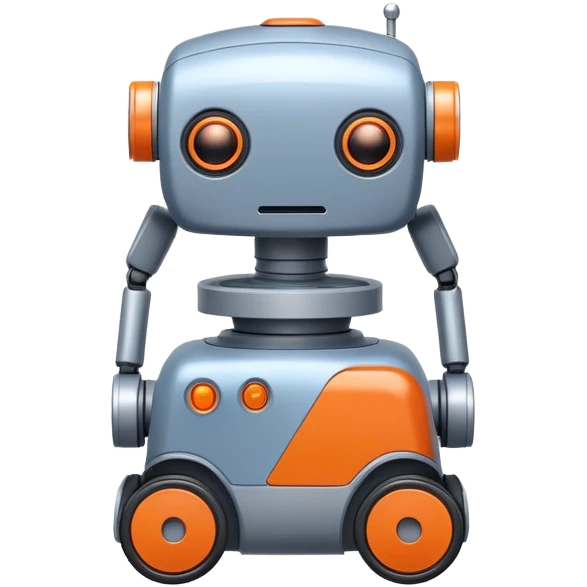 cleaning robot on wheels with blue, grey, and orange colors emoji