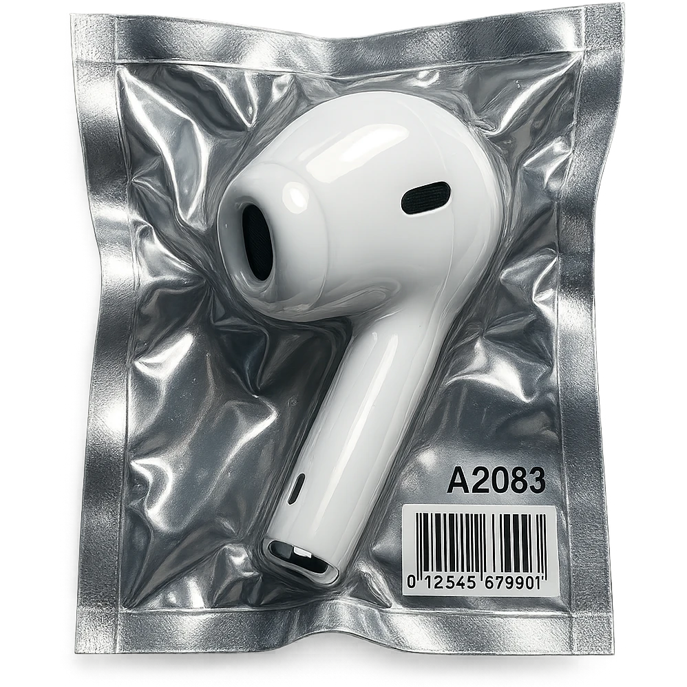 single white EarPod, glossy and puffy emoji