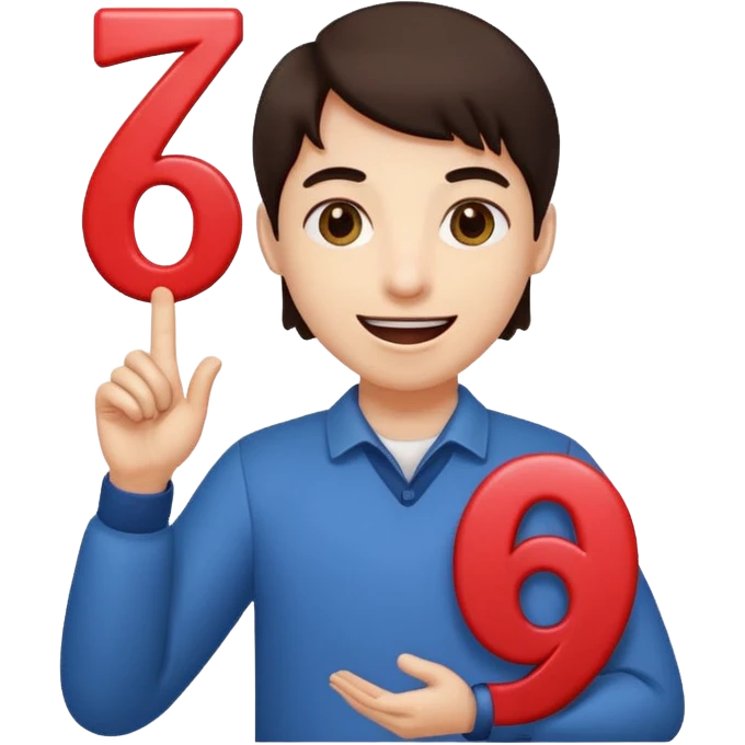 Happy face with tongue out with a number six in one hand and number seven in the other hand emoji