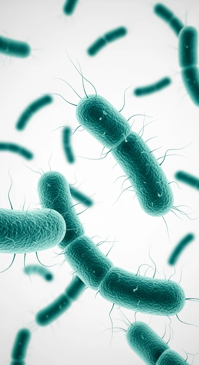 batteri intestinali turchesi fluttuano in aria, sfondo bianco, ma iperrealistica 4k emoji