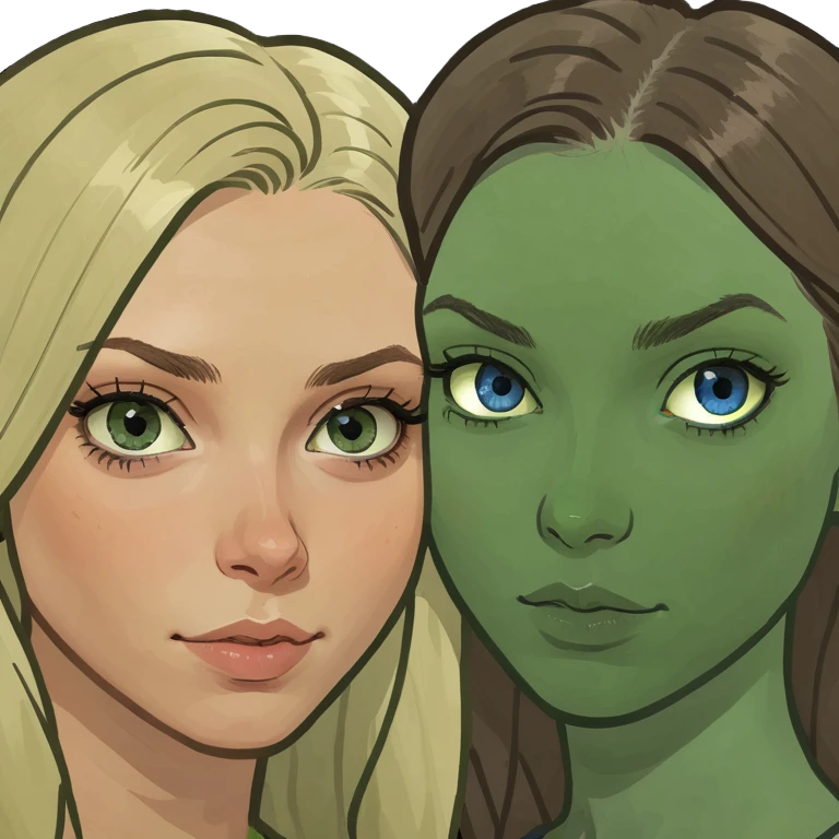 blonde girl with blue eyes brunette girl with brown eyes  emoji