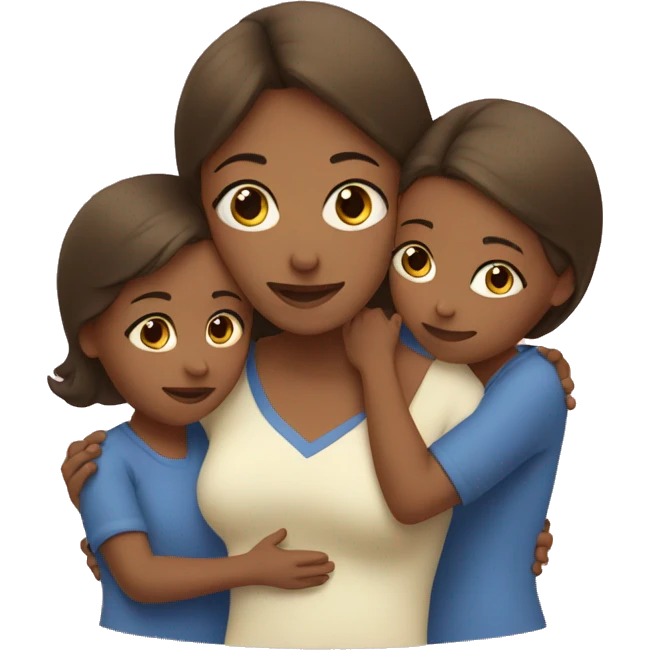 mother hugs two daughters emoji