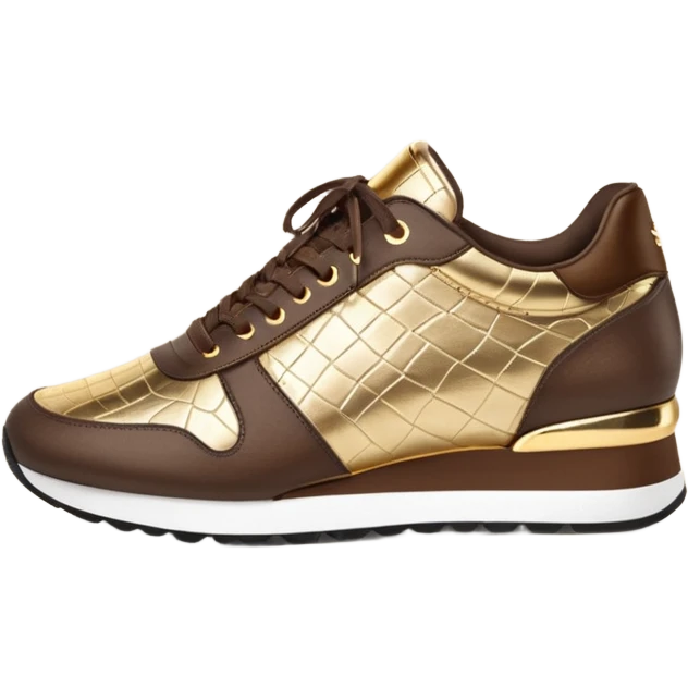 Metallic 24k gold and mocha brown womens stylish sneakers emoji
