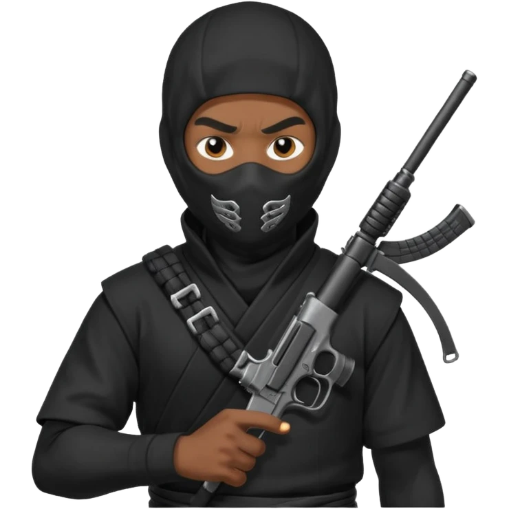 A black male in a ninja mask with a gun emoji