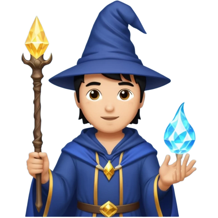 mach mir einen fitness typen in einem zauberer outfit mit schwarzen harren und ein leuchtendem zauberstab emoji