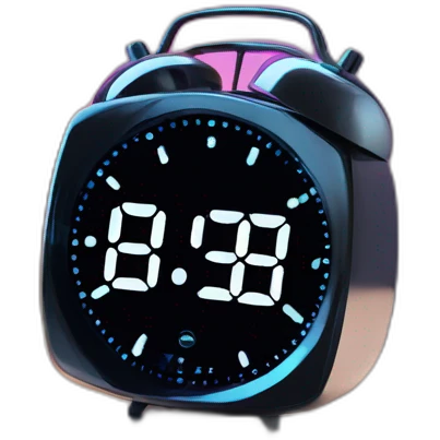 Create a modern alarm clock with a holographic display, on a nightstand in a futuristic bedroom." emoji