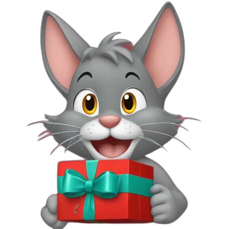 Tom and Jerry holding a red Christmas present emoji