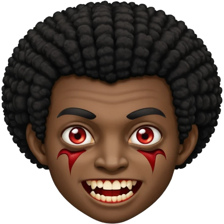 black skinned person with black hair afro with vampire teeth with cuts on their face emoji