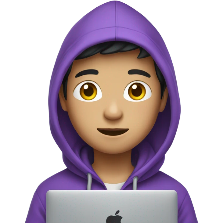 Asian boy in a purple Hoodie with a MacBook emoji