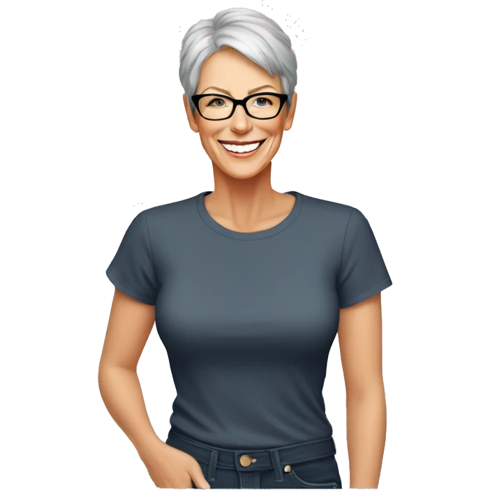 jamie lee curtis cartoon smiling wearing tee emoji