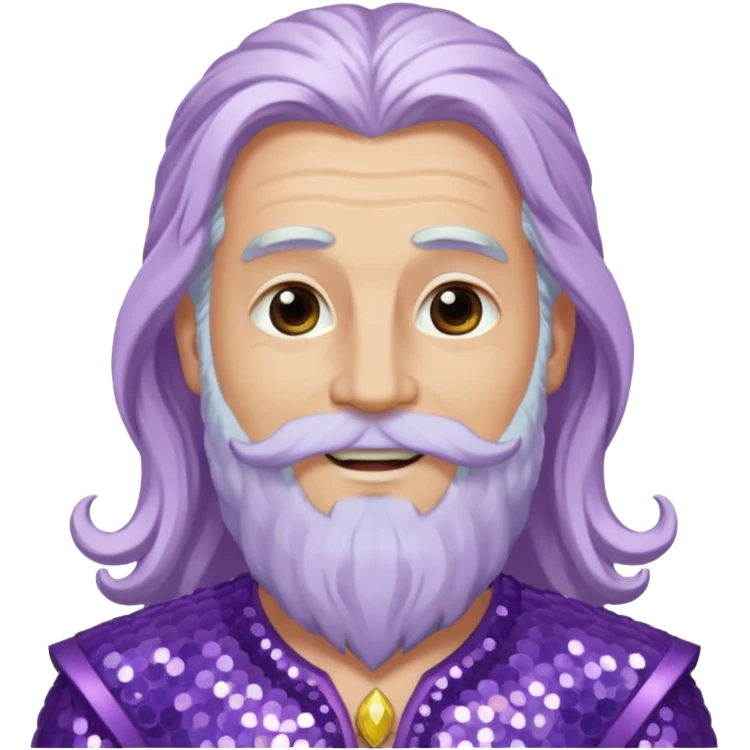 Jupiter, God of the Sea from Gods and Goddesses with long white hair and beard, lilac sequin outfit emoji