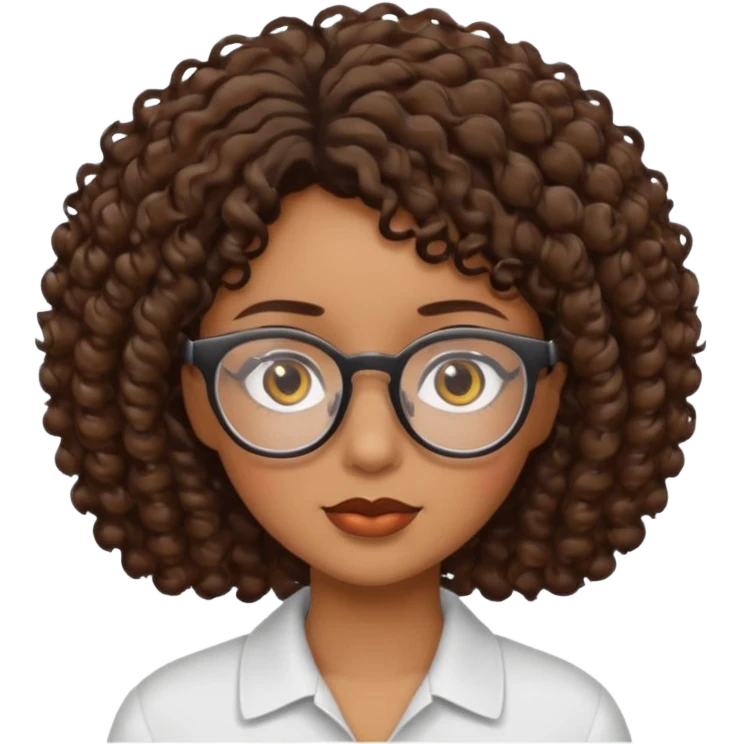 black woman brown eyes brown short curly hair with glasses emoji