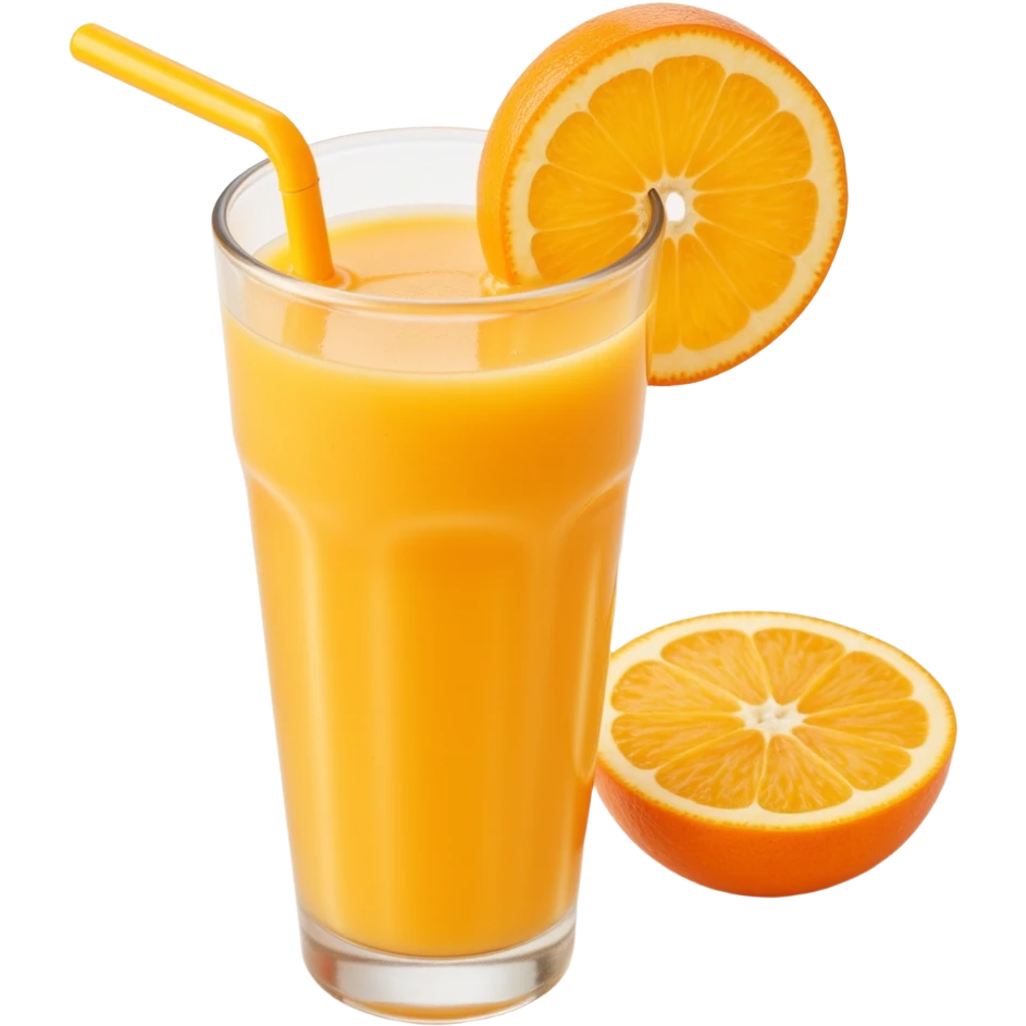 realistic glass of orange juice icon, skeuomorphism style, detailed, lifelike, shiny glass, vibrant orange juice emoji