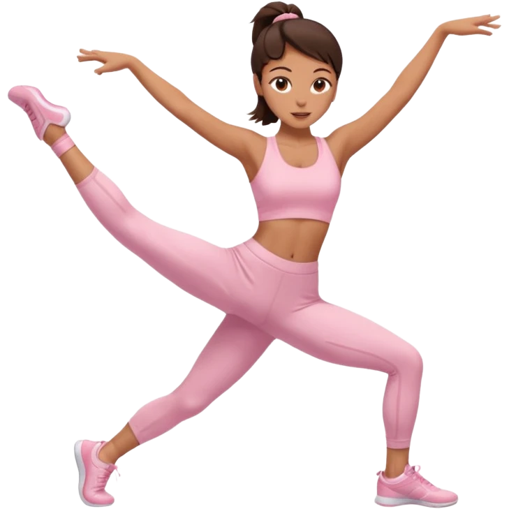 brunette girl in light pink workout clothes dance stretching emoji