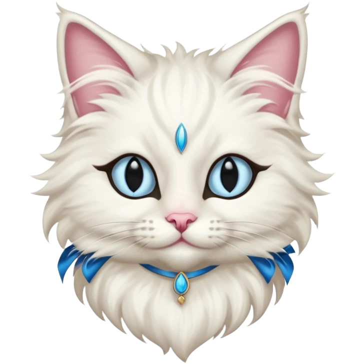 Neva masquerade cat, very fluffy, with pale blue eyes and rose nose emoji